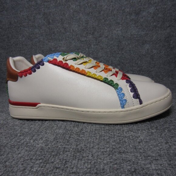Coach Lowline Low Top Sneaker White With Rainbow Crochet Pride Shoes Mens 11 D - Picture 1 of 9